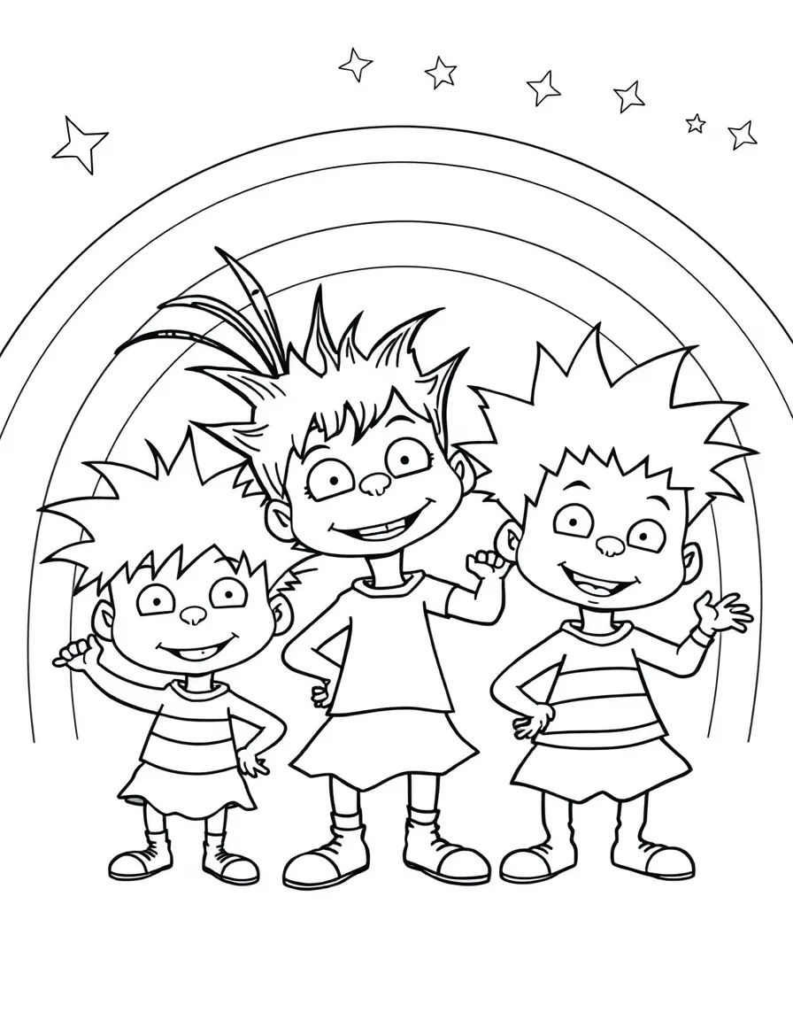 Rugrats posing heroically, with stars and rainbows in the background.