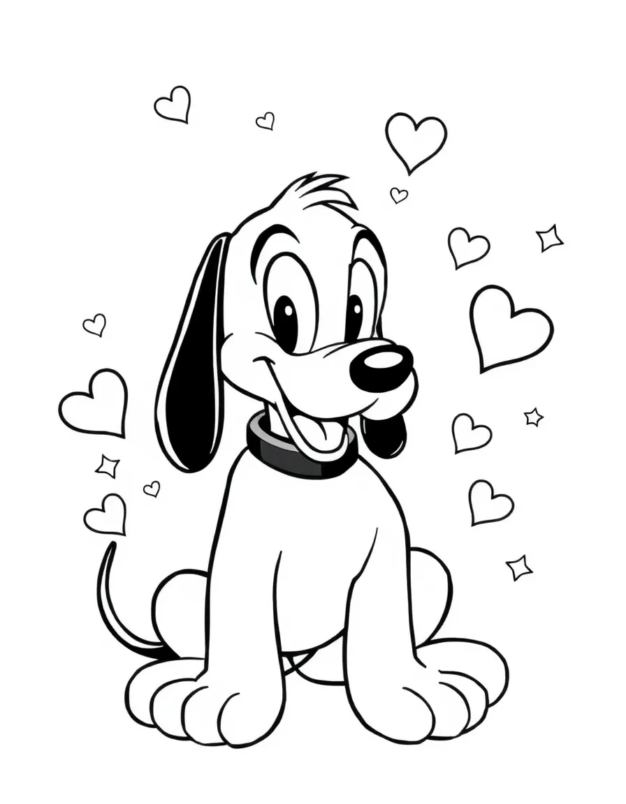 Pluto posing heroically, with hearts and sparkles around.
