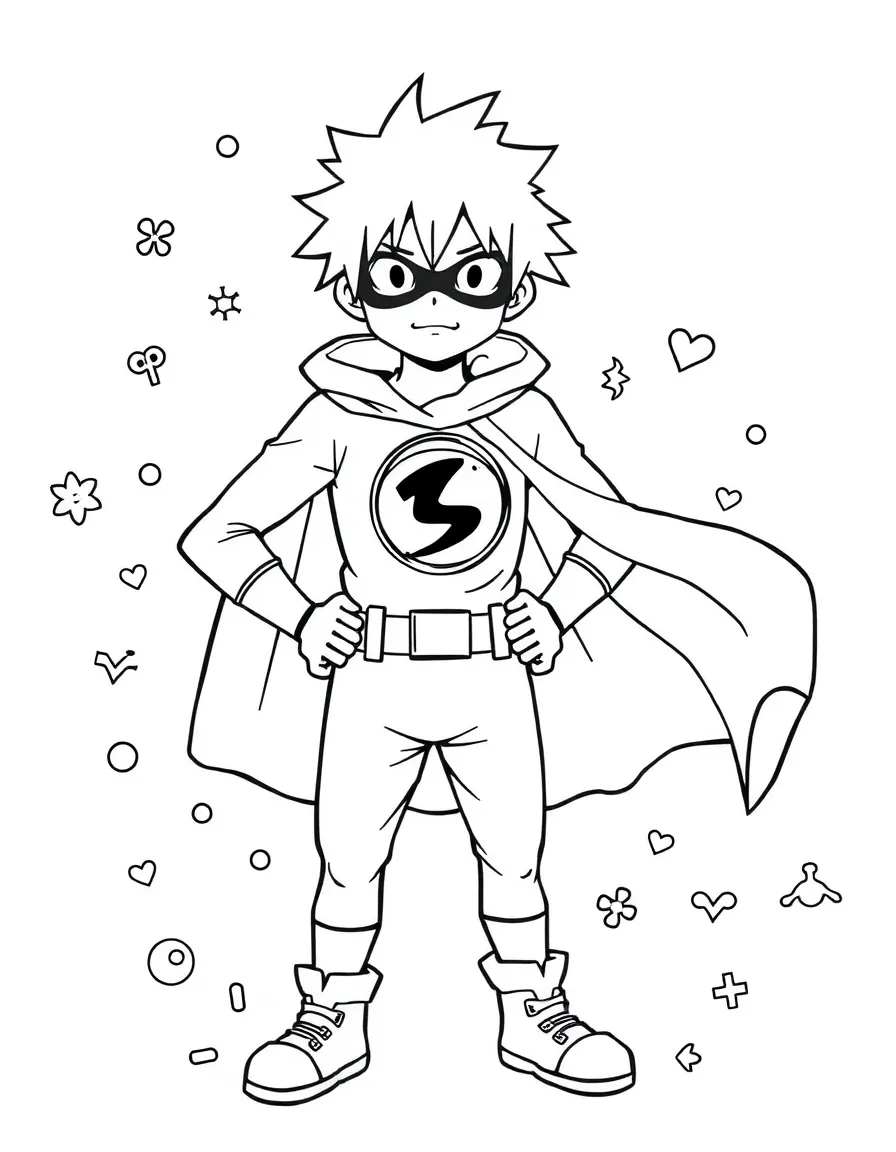 Sanji wearing a superhero costume, with playful patterns around.