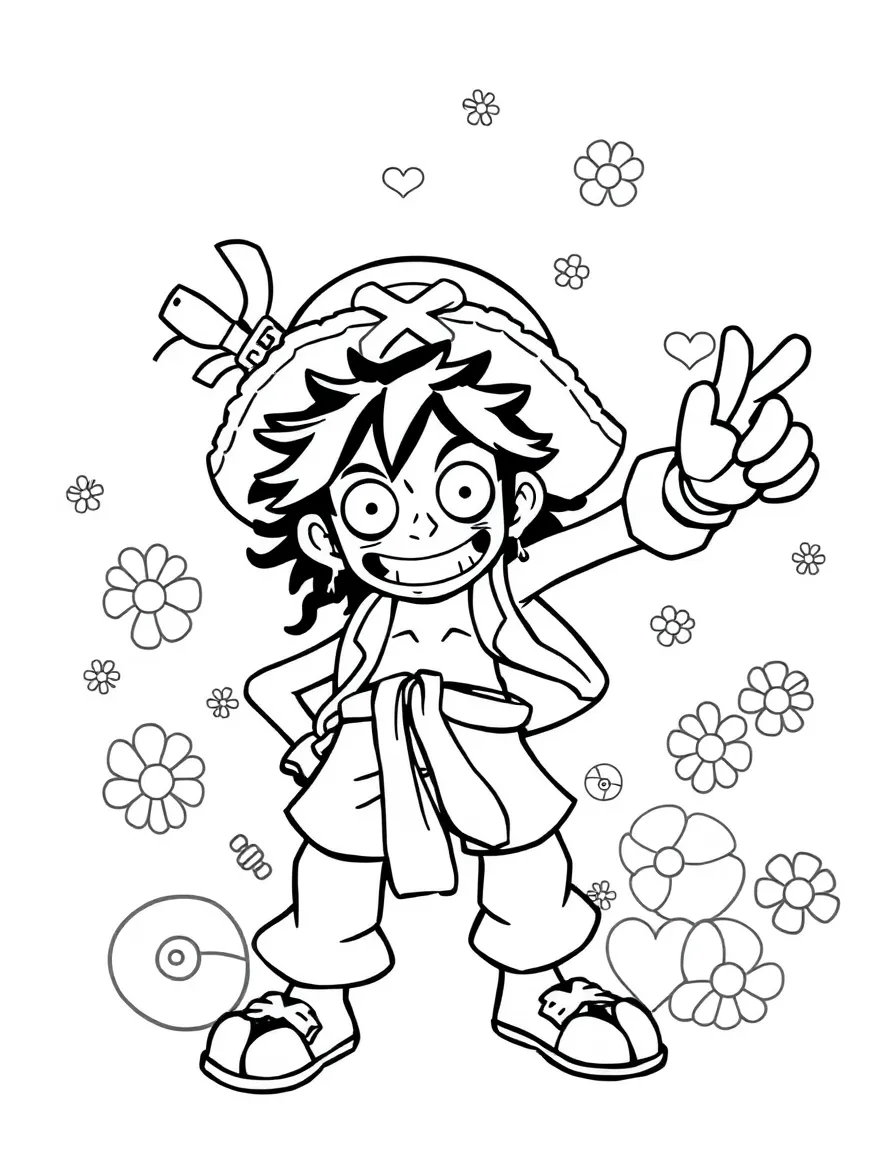 Usopp posing heroically, with playful patterns around.