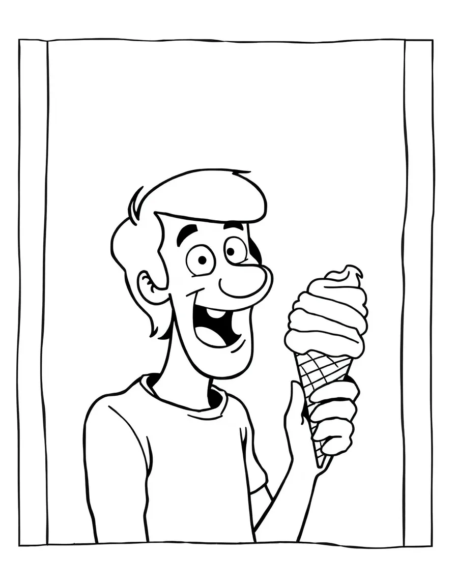 Shaggy Rogers enjoying an ice cream cone, inside a comic book frame.