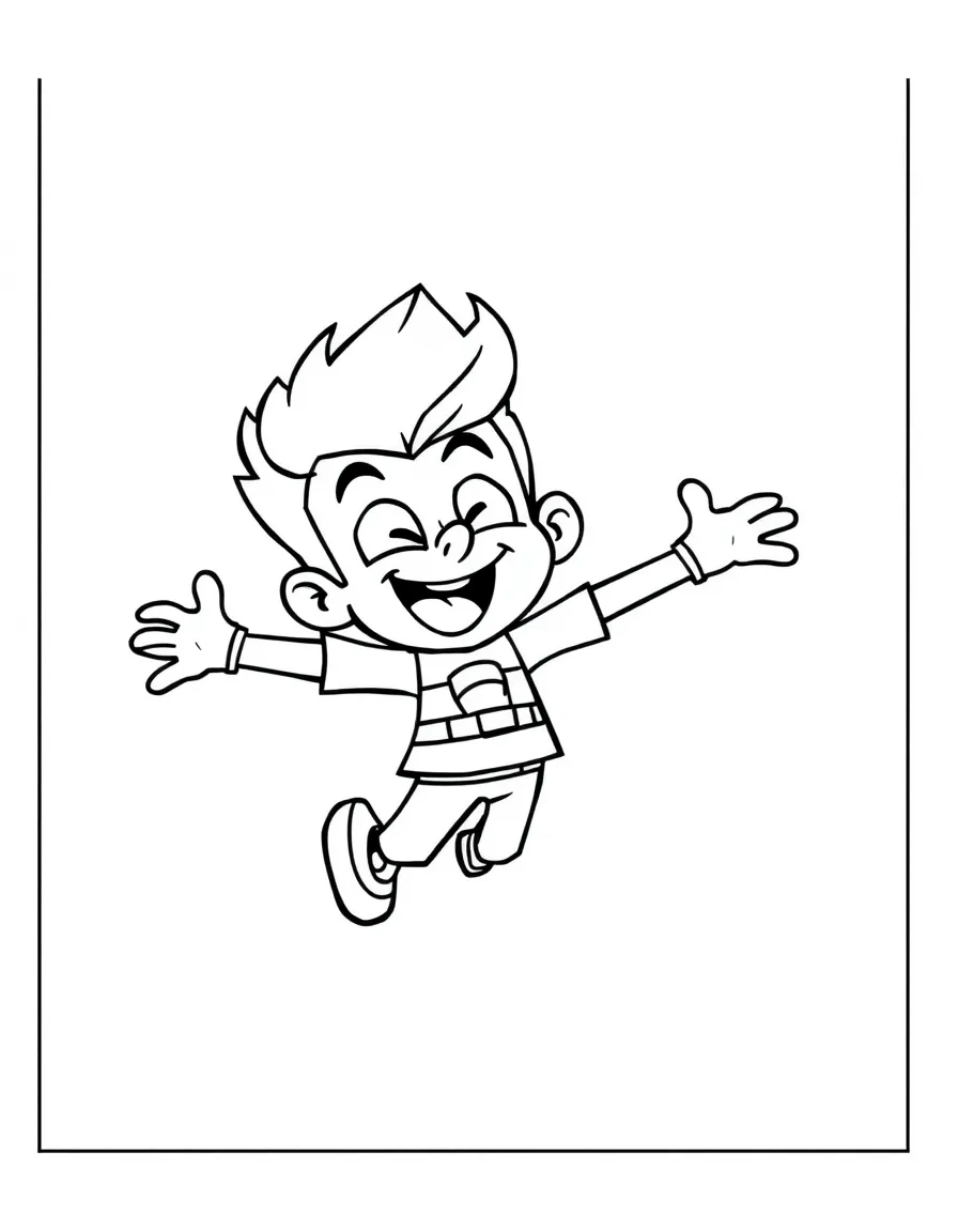 Jimmy Neutron jumping with joy, inside a comic book frame.