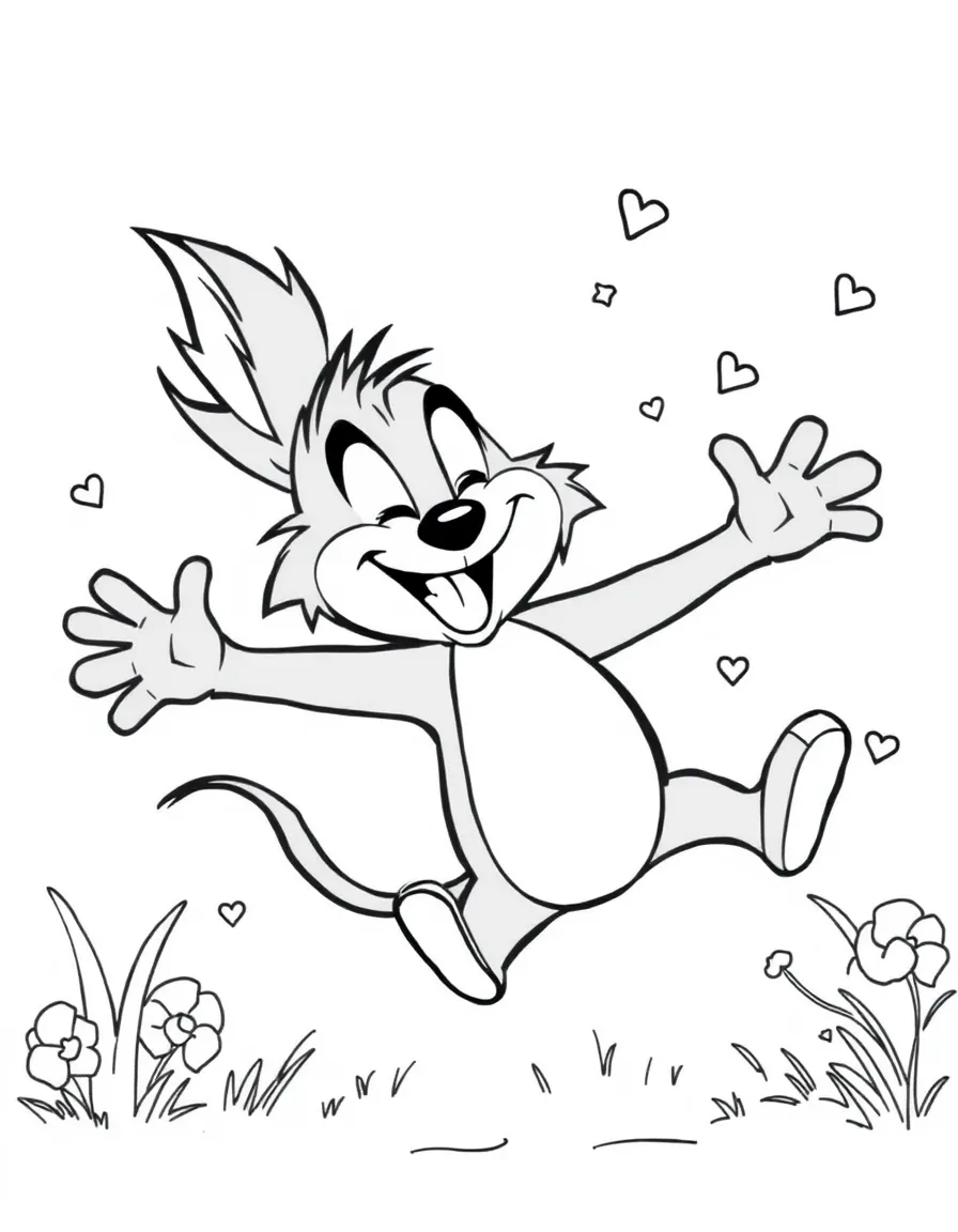 Sylvester jumping with joy, with fun background elements.