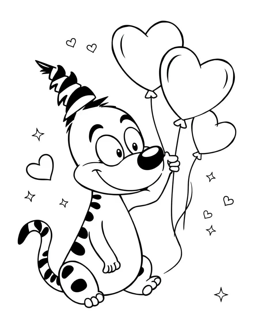 Dexter's Laboratory playing with balloons, with hearts and sparkles around.