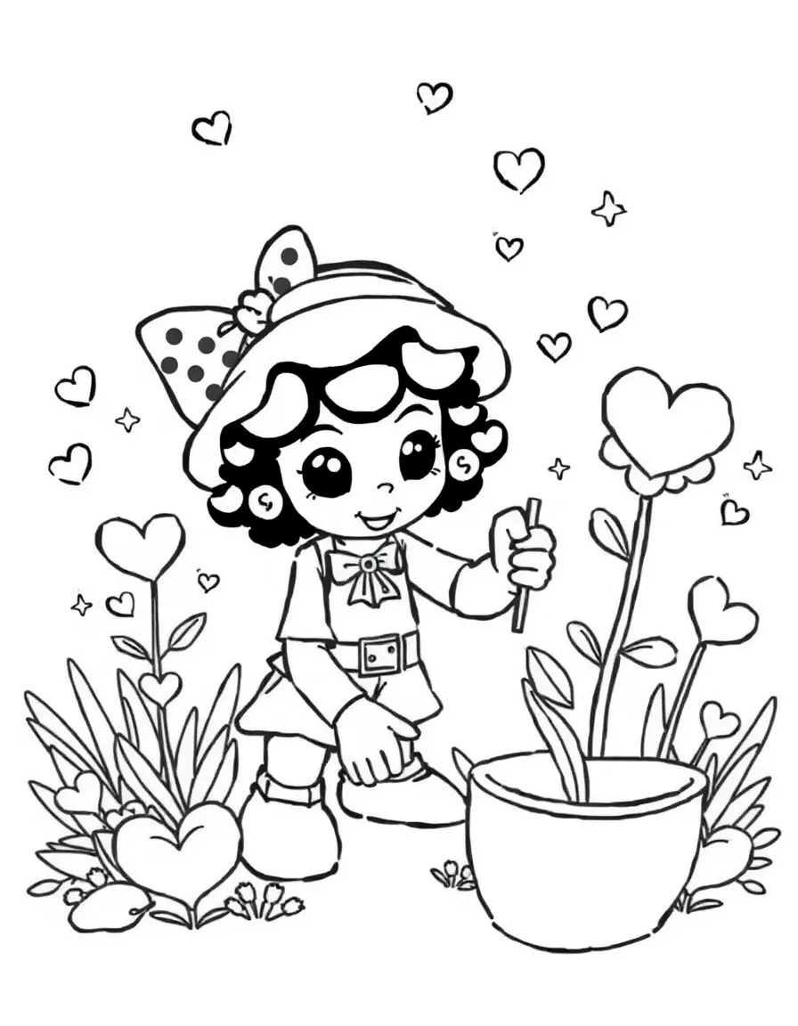 Usopp gardening, with hearts and sparkles around.