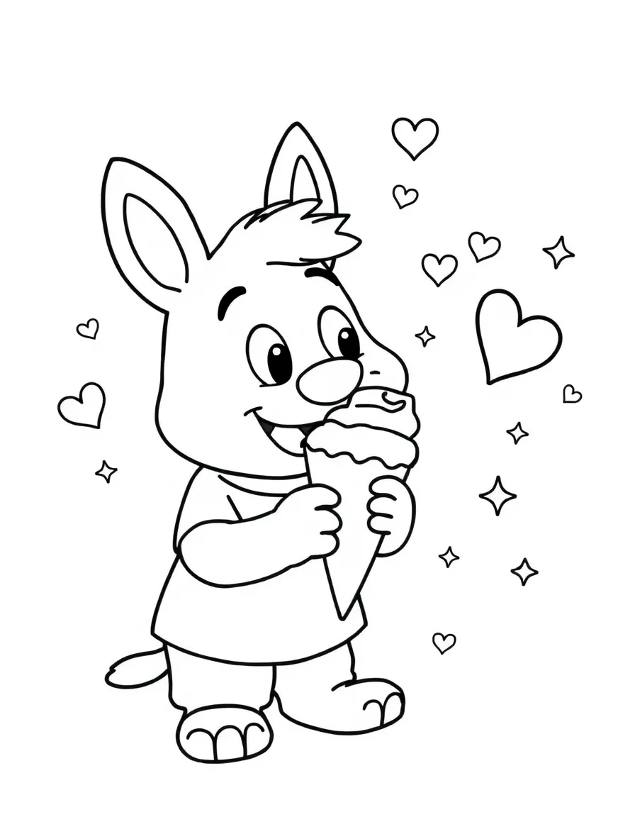 Arthur enjoying an ice cream cone, with hearts and sparkles around.