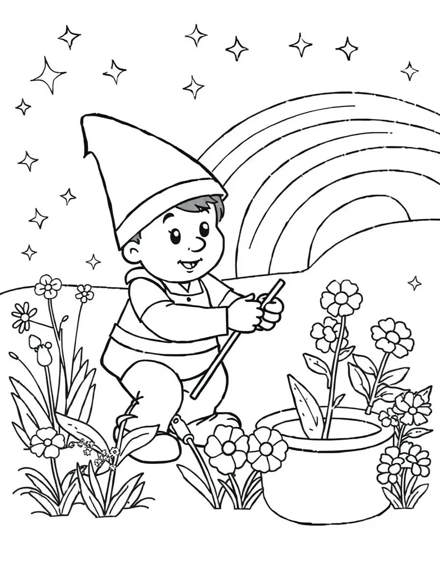 Arthur gardening, with stars and rainbows in the background.
