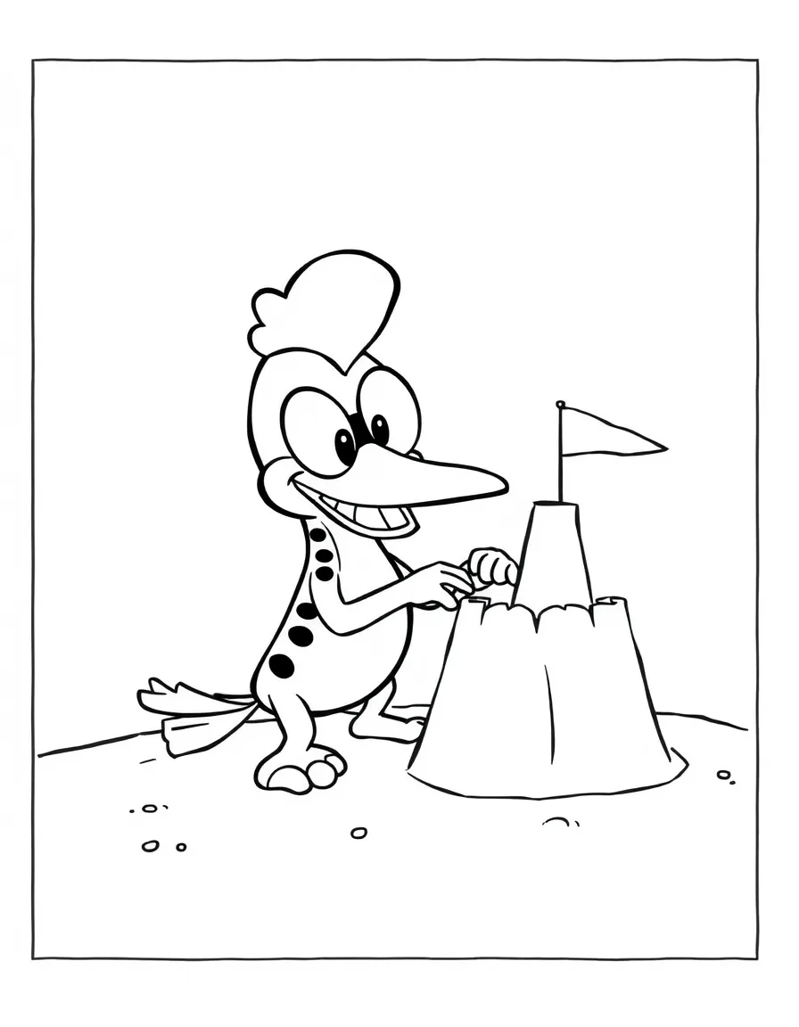 Perry the Platypus building a sandcastle, inside a comic book frame.