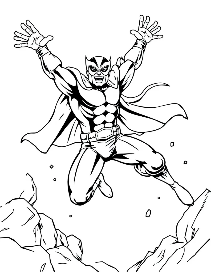 X-Men jumping with joy, with big bold outlines for easy coloring.