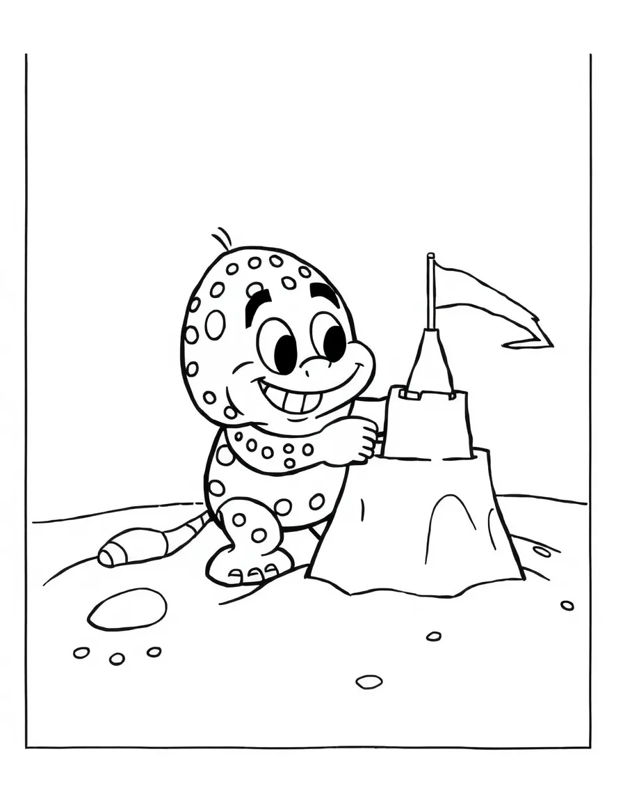 Chowder building a sandcastle, inside a comic book frame.