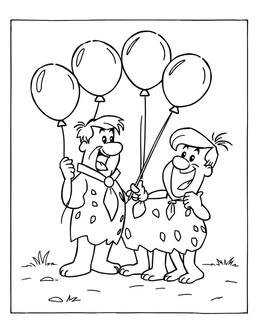 The Flintstones playing with balloons, inside a comic book frame.