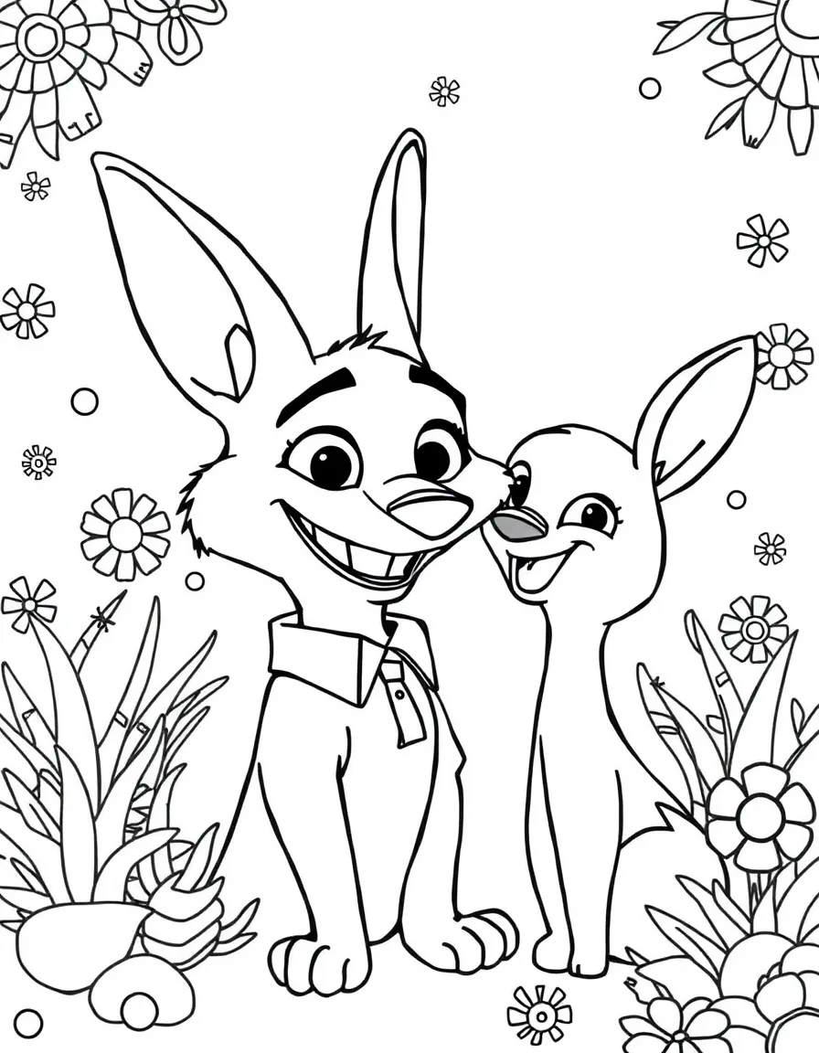 Zootopia painting a picture, with playful patterns around.