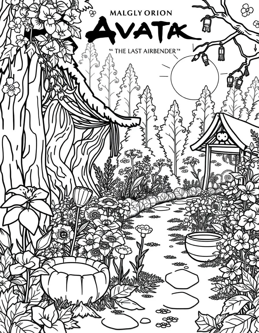Avatar: The Last Airbender gardening, in a magical forest setting.
