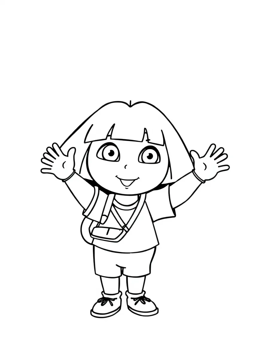 Dora the Explorer waving hello, with big bold outlines for easy coloring.