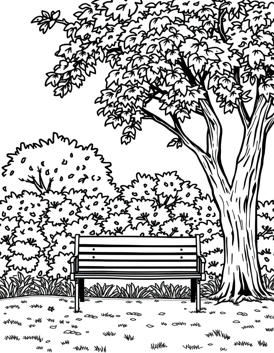 a park bench under a tree