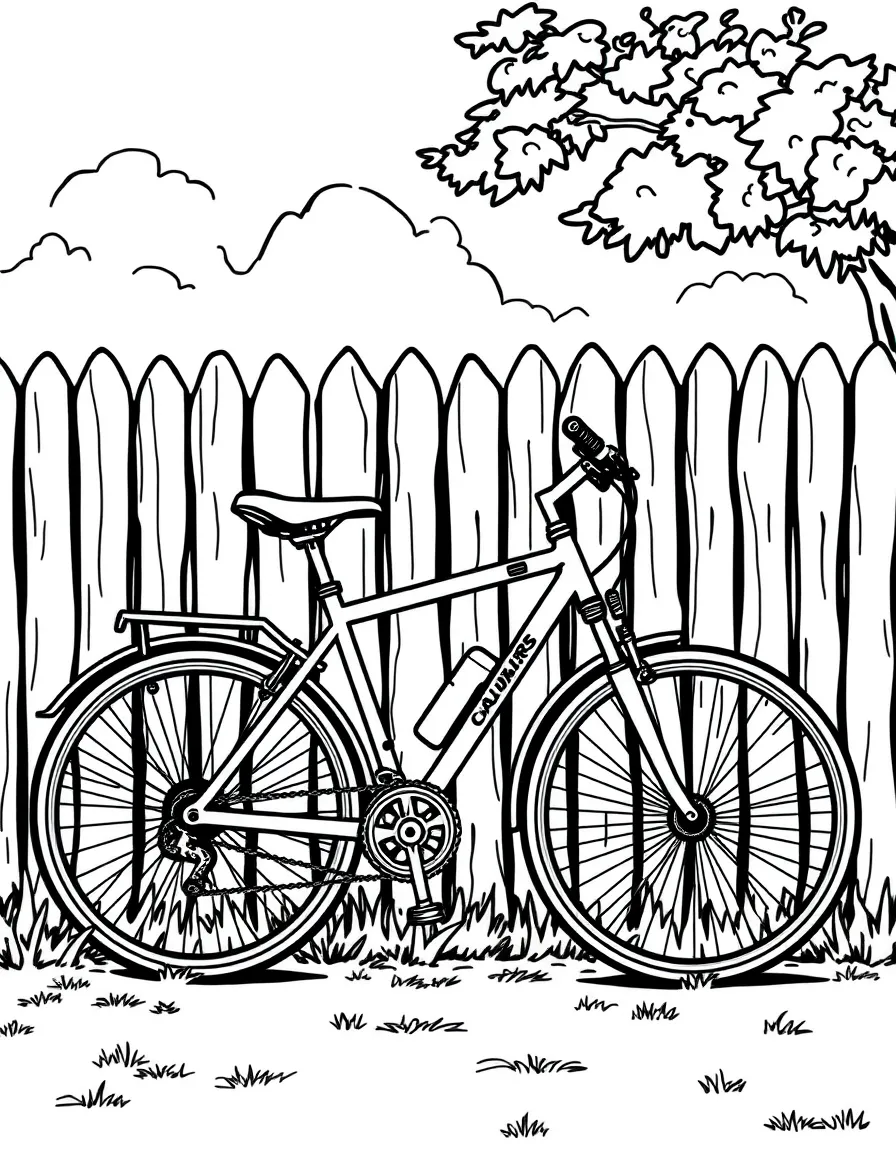 a bicycle leaning against a fence