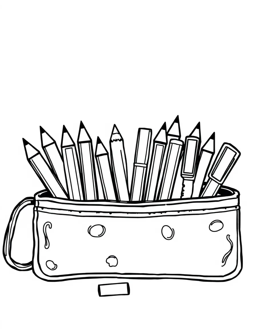 a pencil case filled with colorful pens and erasers