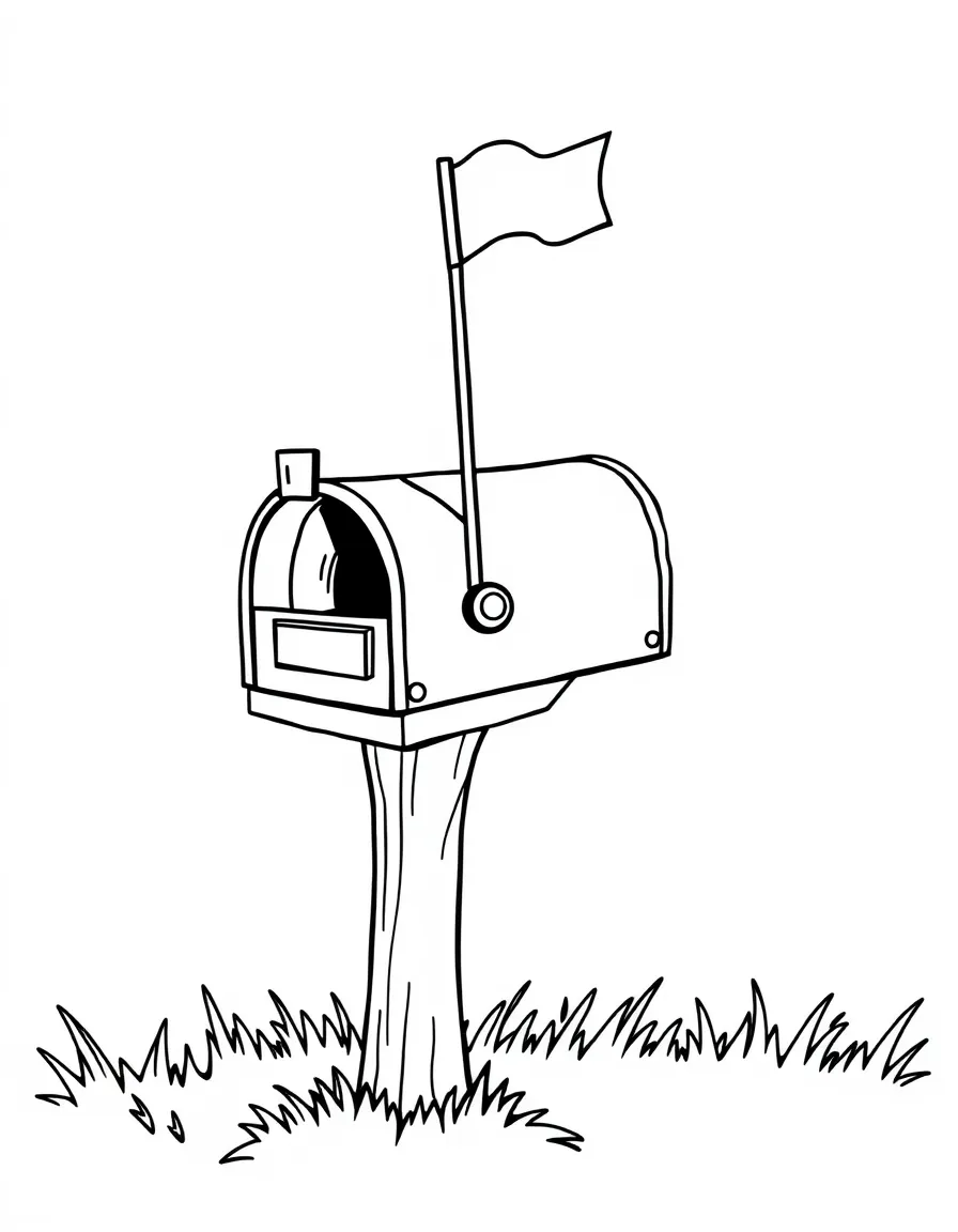 a mailbox with the flag up