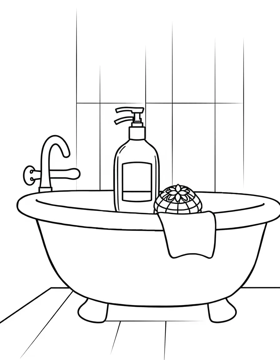 a shampoo bottle and sponge on the side of the tub