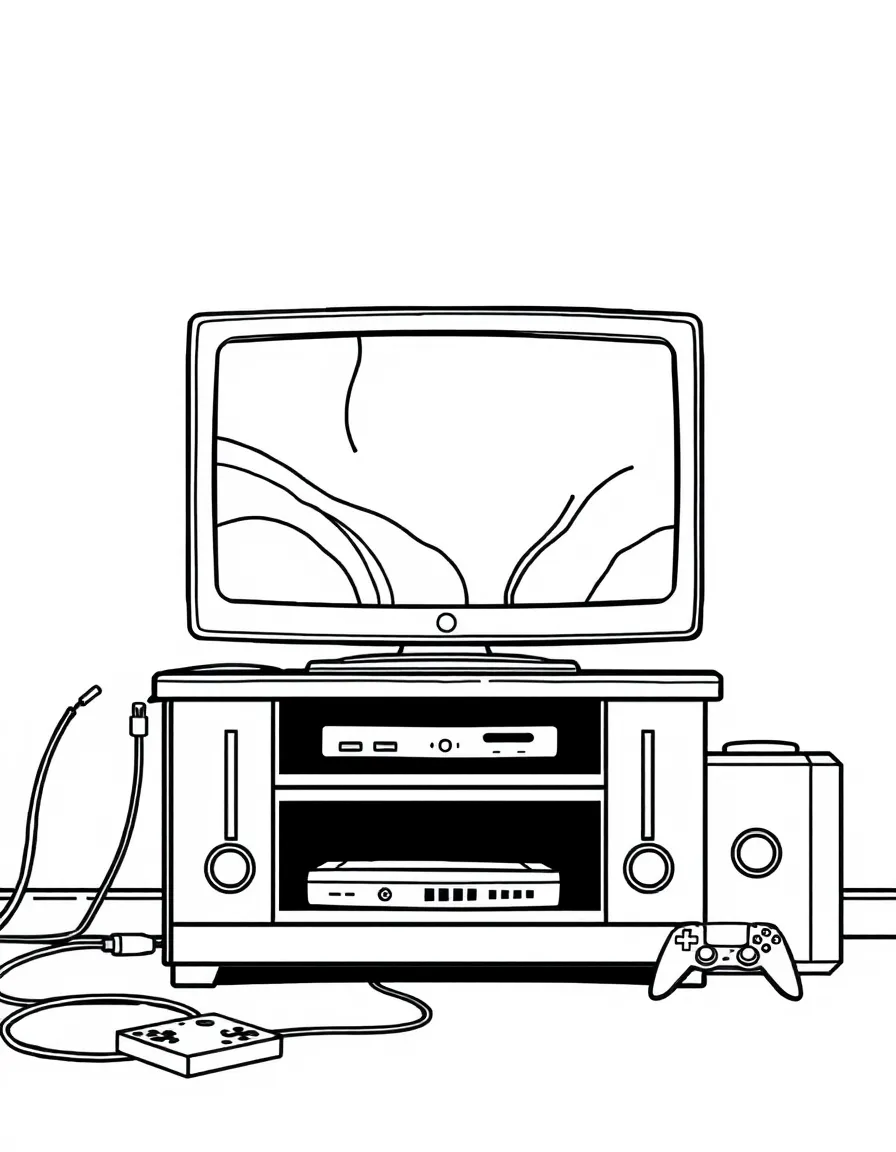 a TV on a stand with a game console nearby