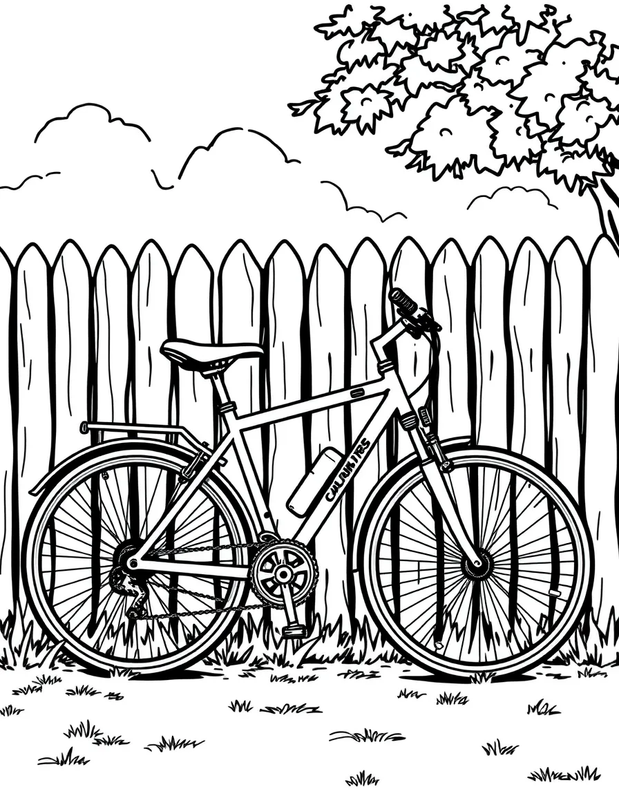 a bicycle leaning against a fence