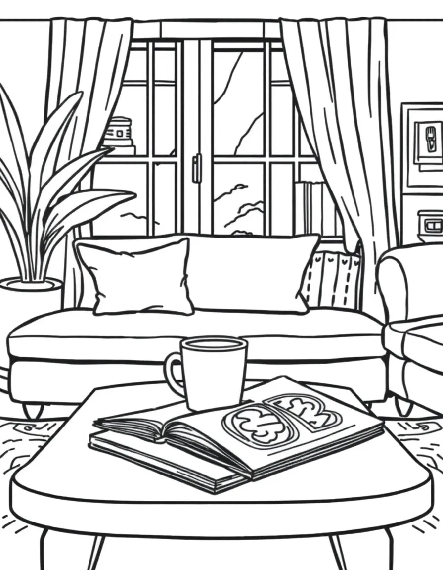 a coffee table with a mug and magazines