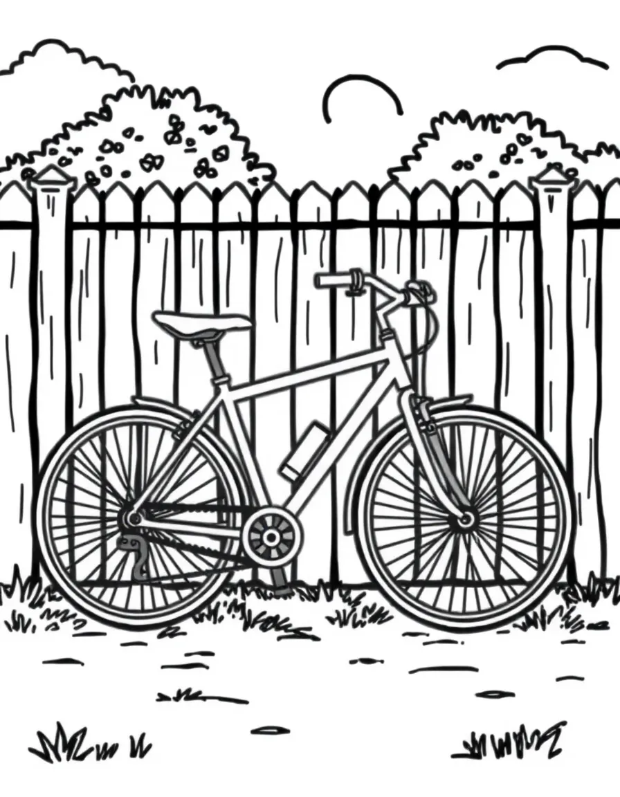 a bicycle leaning against a fence
