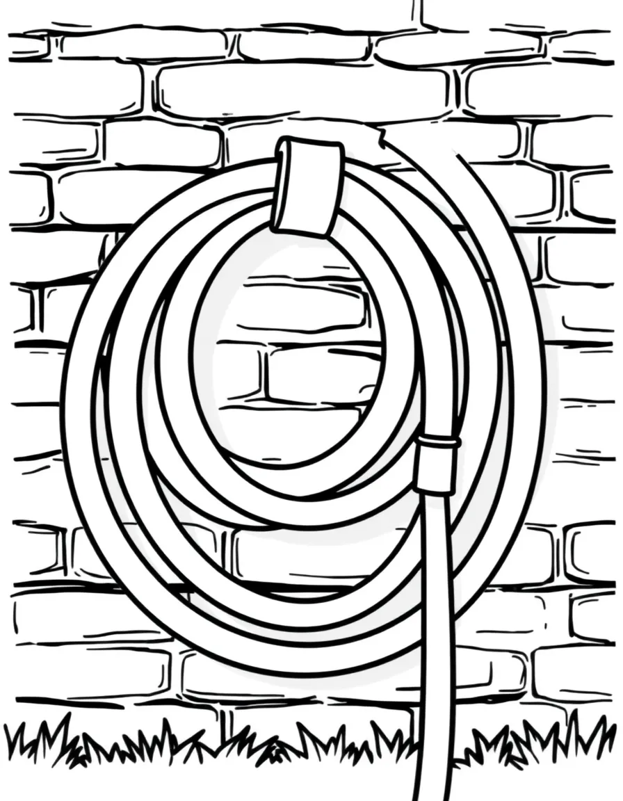 a garden hose coiled on a wall