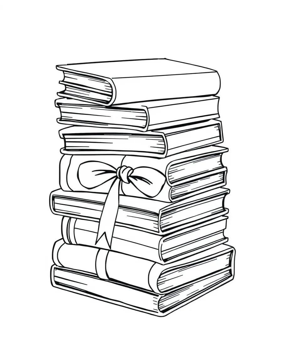 a stack of books tied with a ribbon