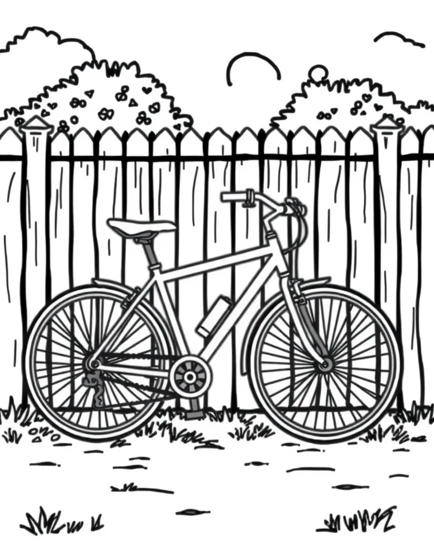 a bicycle leaning against a fence