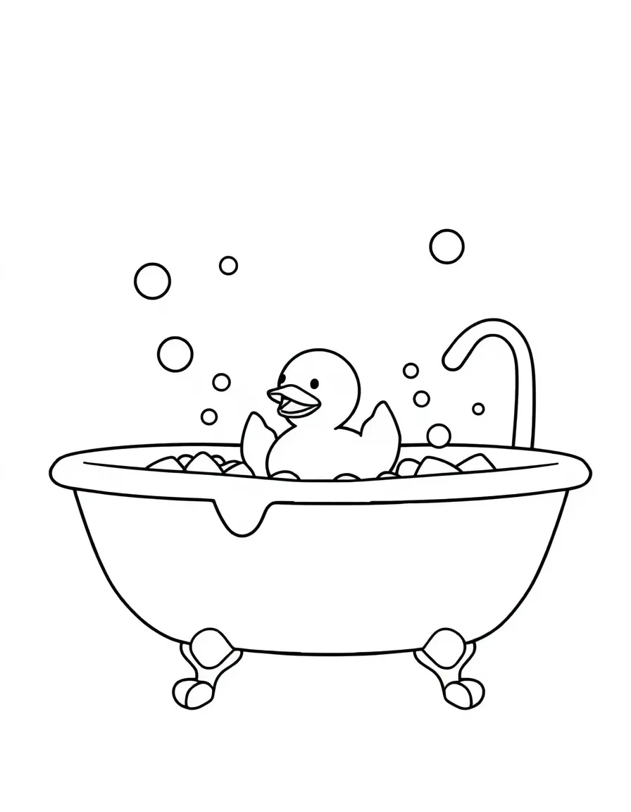 a bathtub with bubbles and a rubber duck