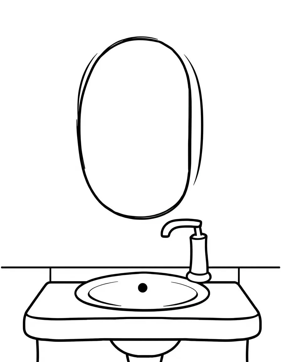 a sink with a mirror and soap dispenser