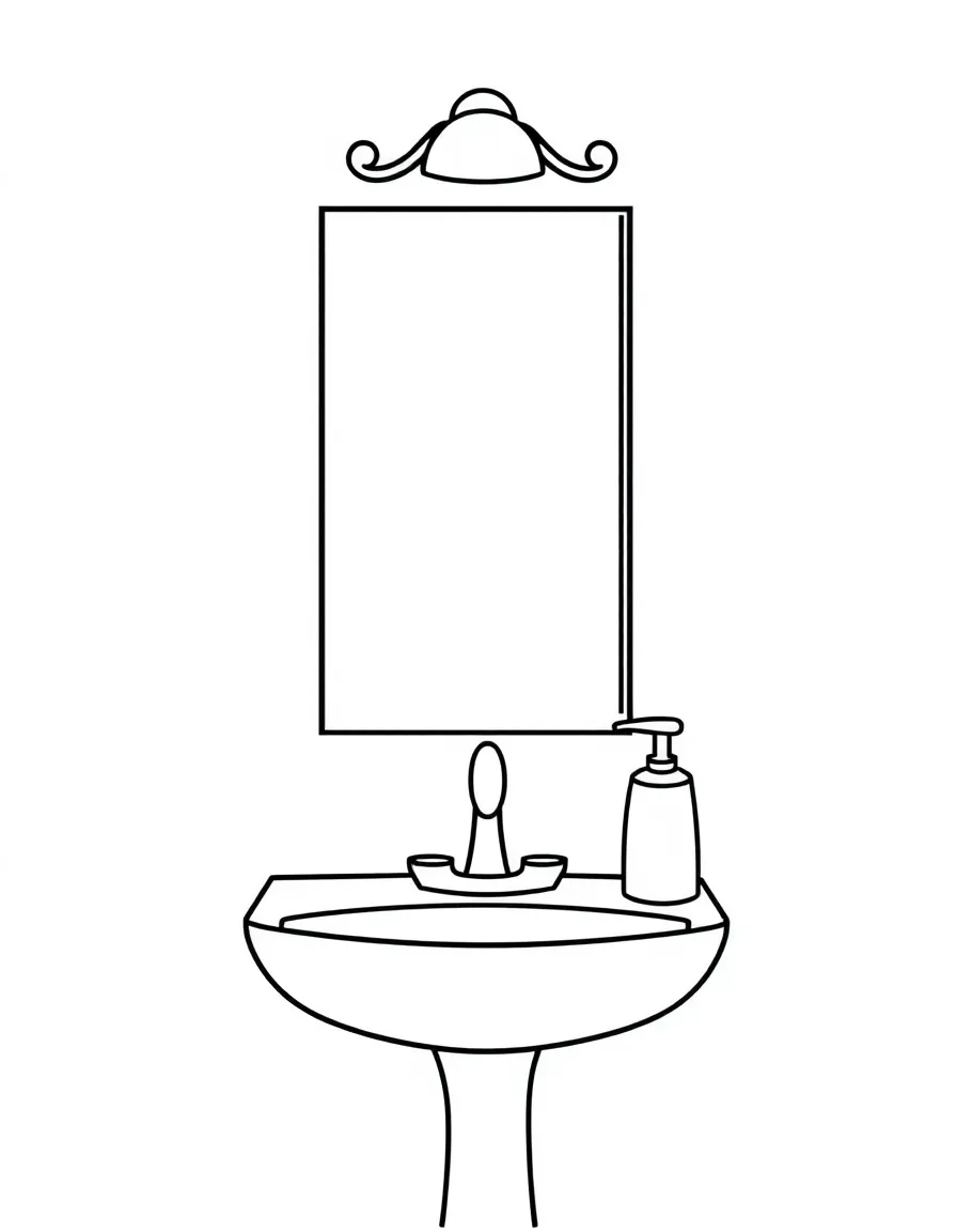a sink with a mirror and soap dispenser