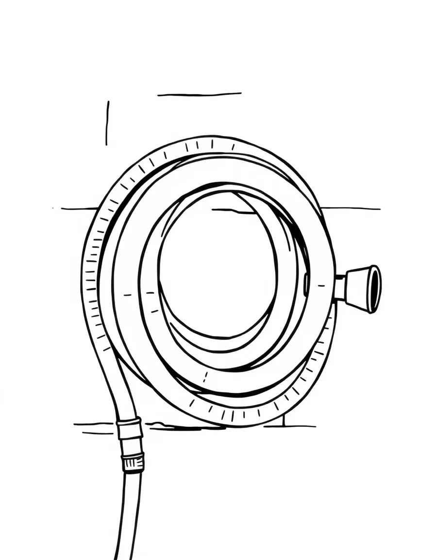 a garden hose coiled on a wall