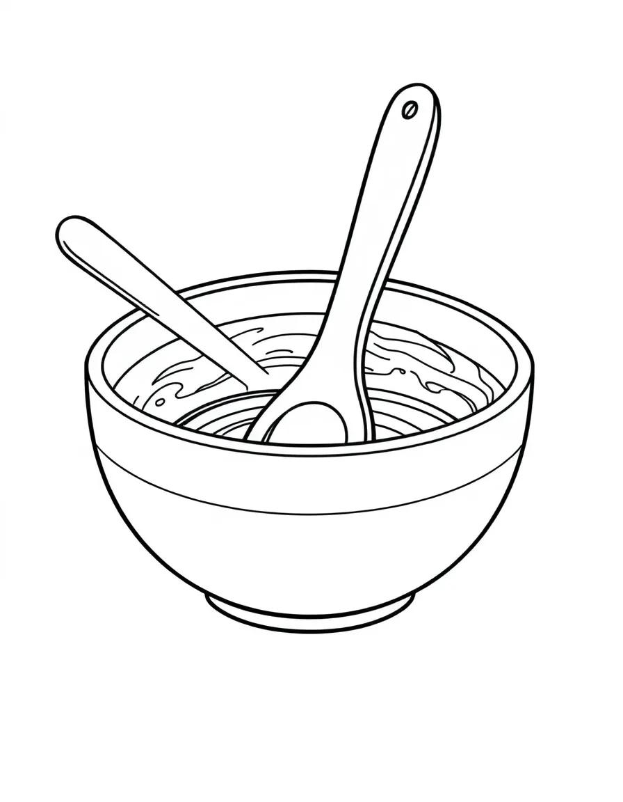 a wooden spoon in a ceramic mixing bowl