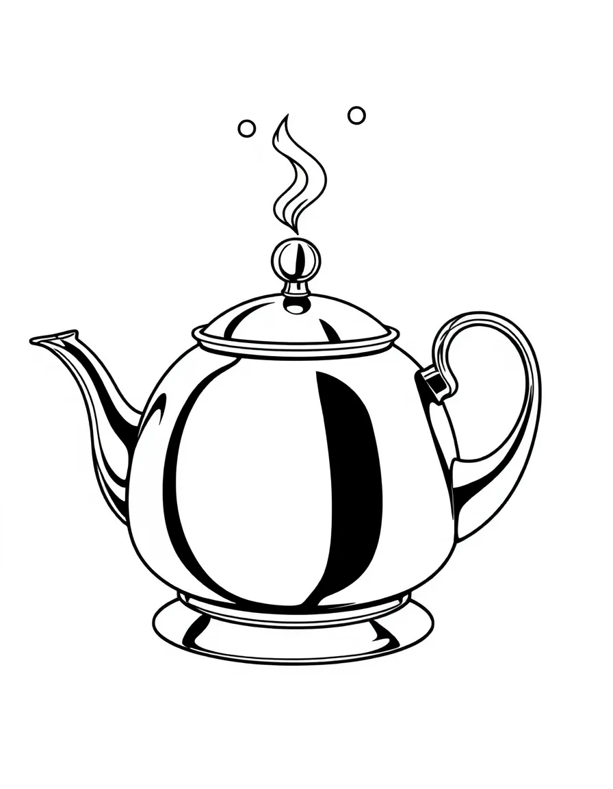 a shiny metal teapot with steam coming out