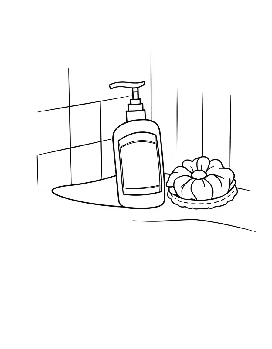 a shampoo bottle and sponge on the side of the tub