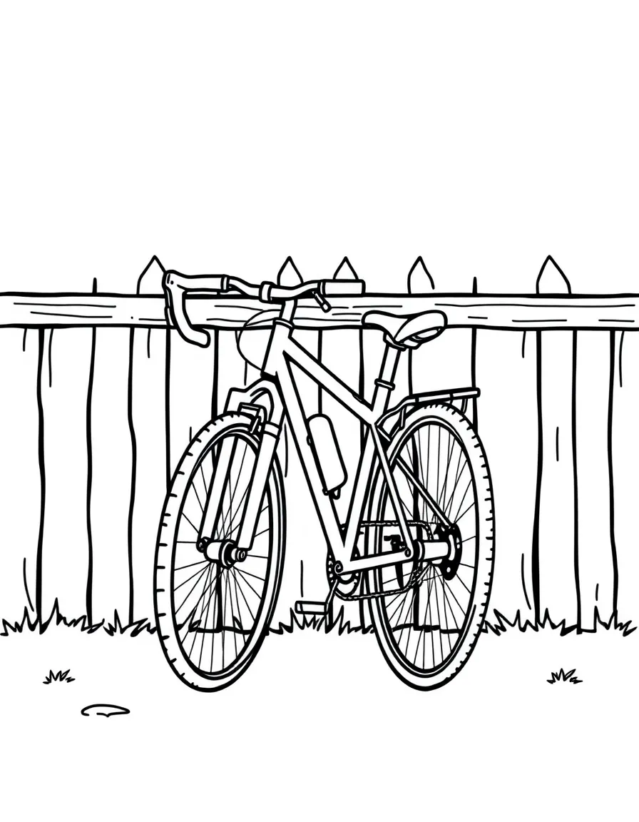 a bicycle leaning against a fence