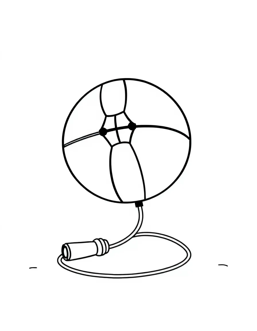 a bouncy ball and jump rope on the ground