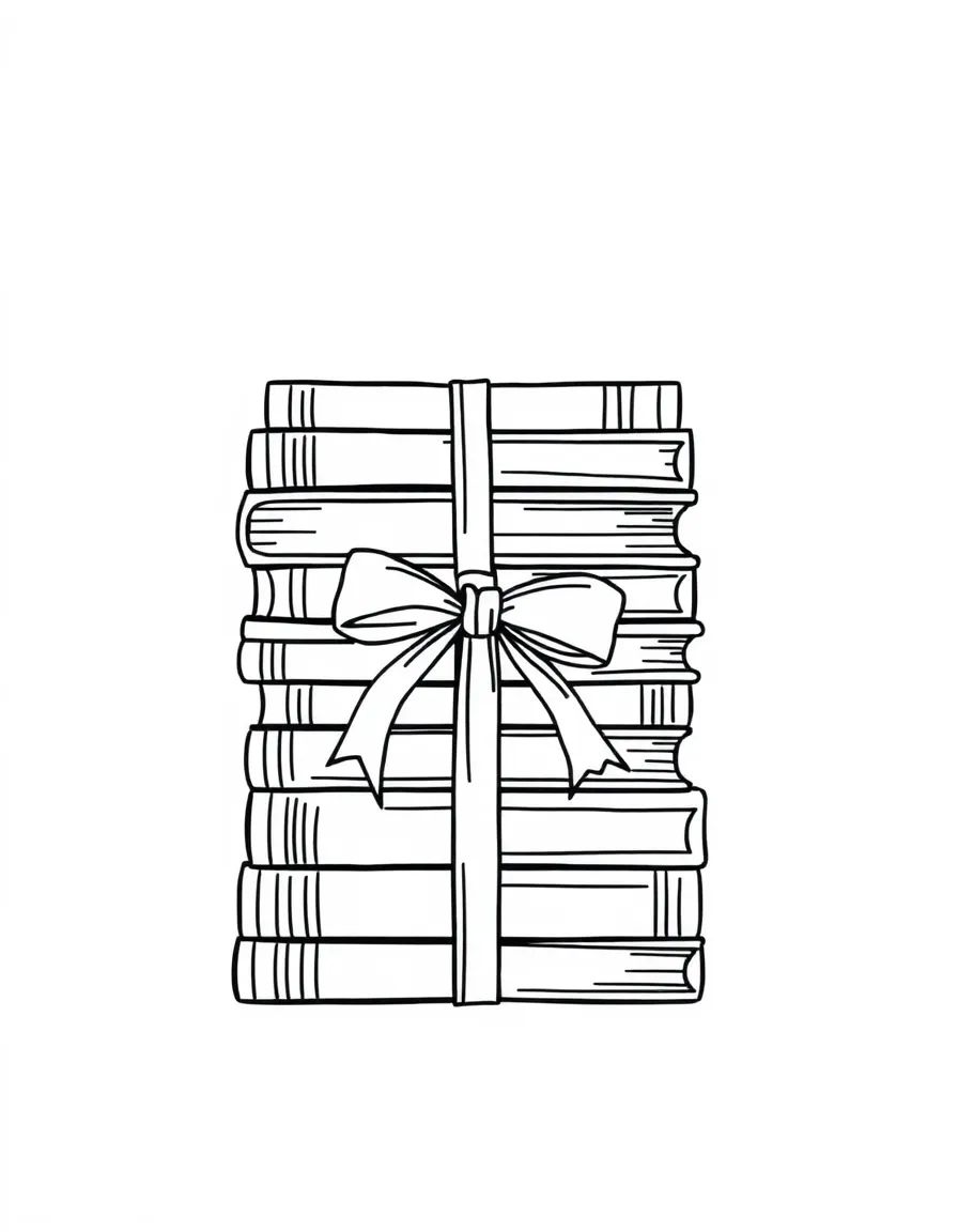 a stack of books tied with a ribbon