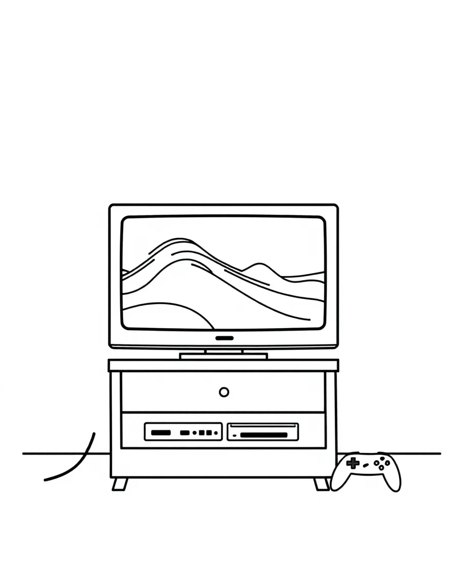 a TV on a stand with a game console nearby