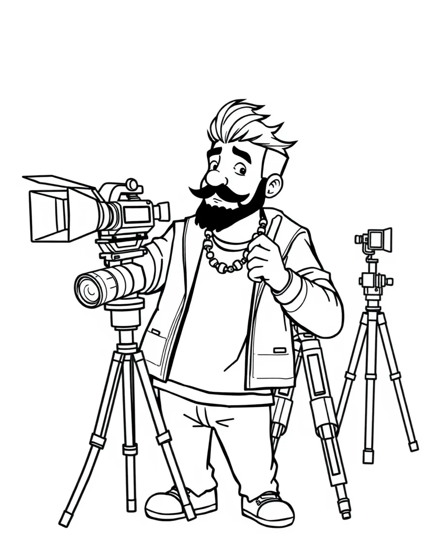 PewDiePie acting in a scene on a movie set with cameras – a fun and kid-friendly coloring page.