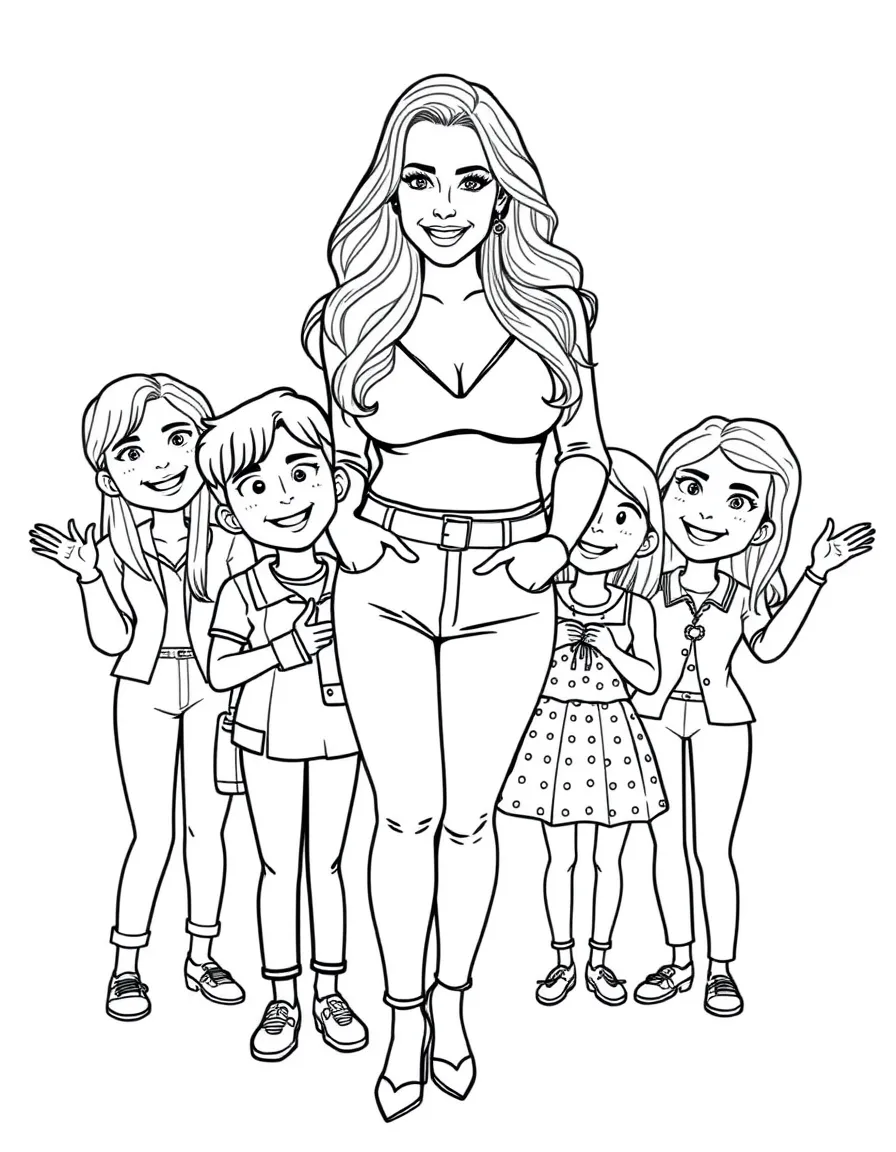 Blake Lively posing with cartoon versions of their fans – a fun and kid-friendly coloring page.