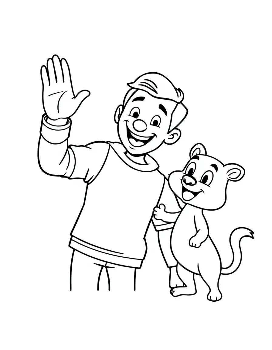 Tom Holland giving a high five to a cartoon animal friend – a fun and kid-friendly coloring page.
