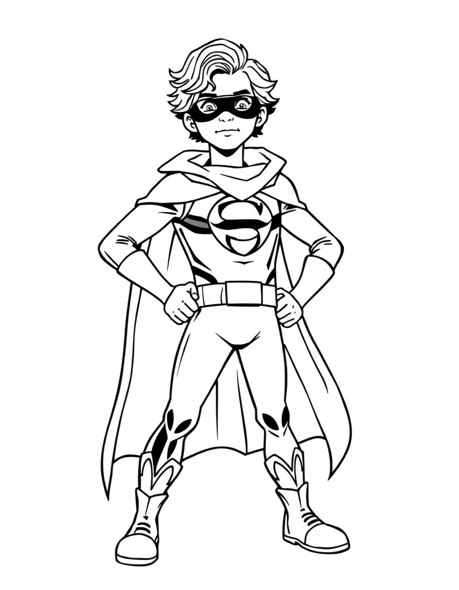 Timothée Chalamet dressed as a superhero, ready to save the day – a fun and kid-friendly coloring page.