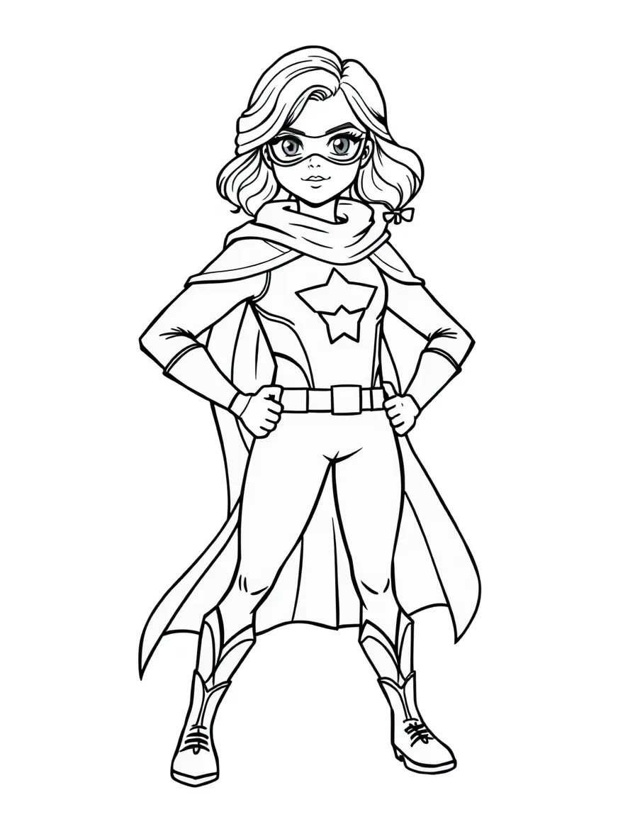 Emma Watson dressed as a superhero, ready to save the day – a fun and kid-friendly coloring page.