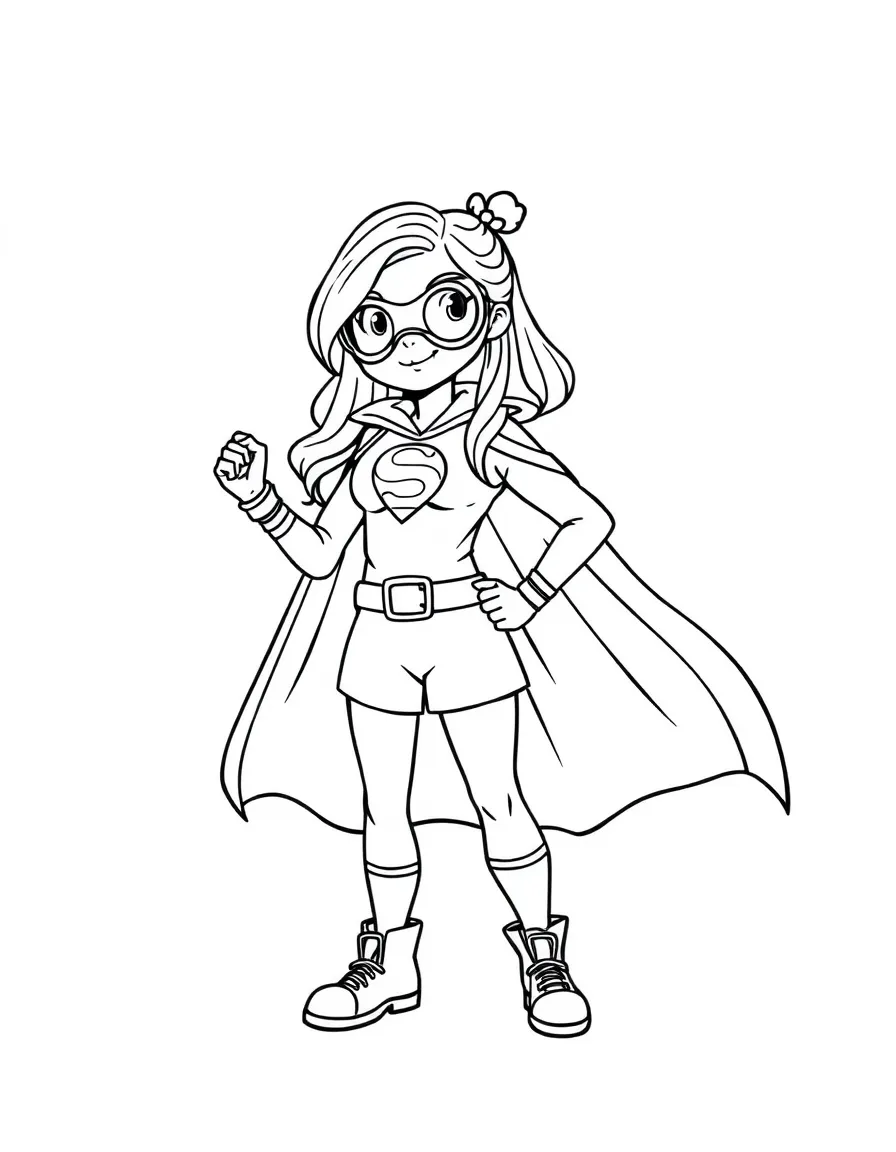 Camila Cabello dressed as a superhero, ready to save the day – a fun and kid-friendly coloring page.