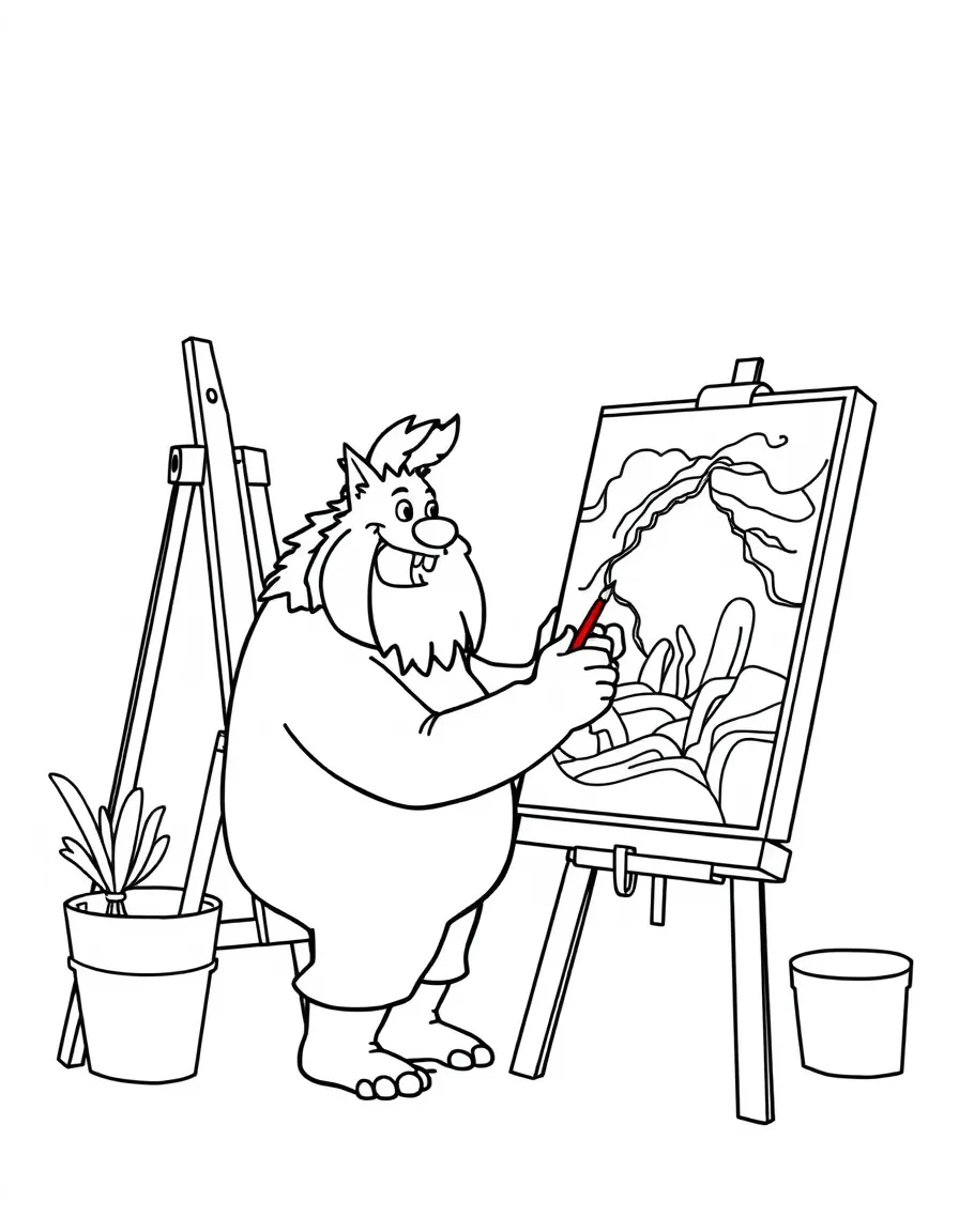 MrBeast painting a picture at an art studio – a fun and kid-friendly coloring page.