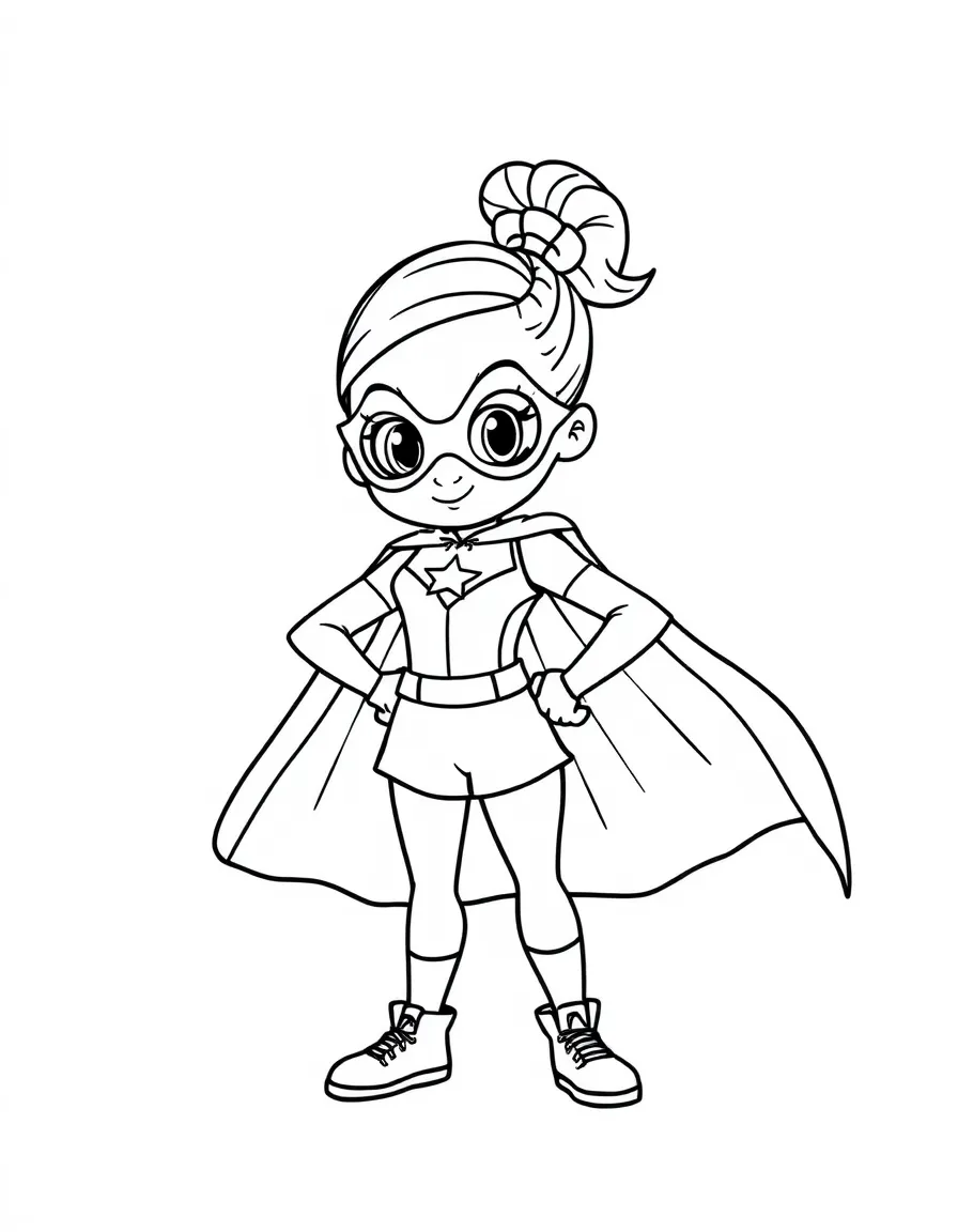 Simone Biles dressed as a superhero, ready to save the day – a fun and kid-friendly coloring page.
