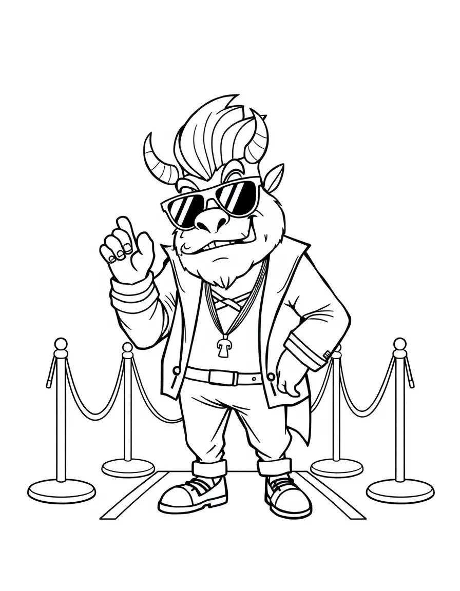MrBeast posing with sunglasses and a cool outfit on the red carpet – a fun and kid-friendly coloring page.
